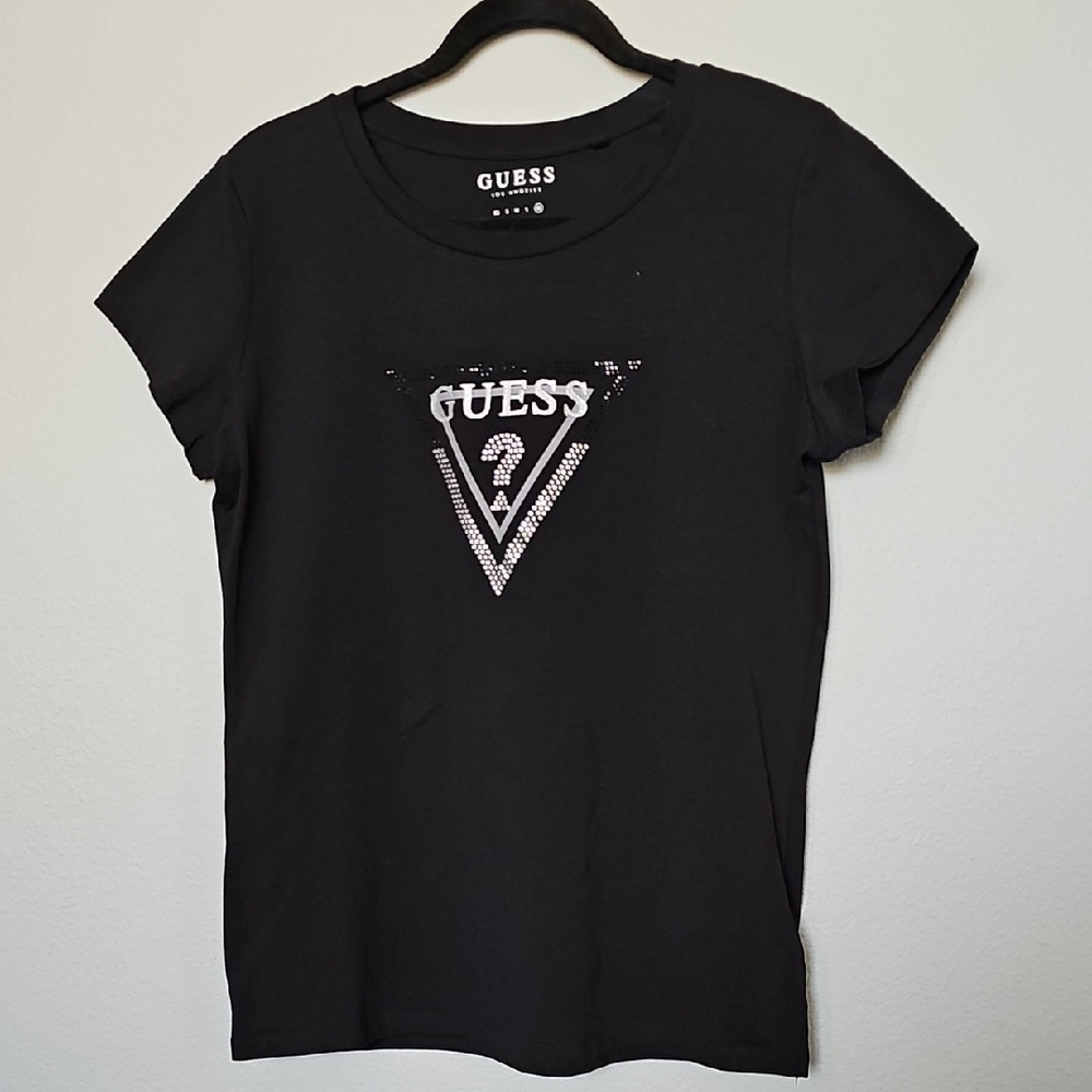 Guess XL Black Jeweled Logo Short Sleeve Tee